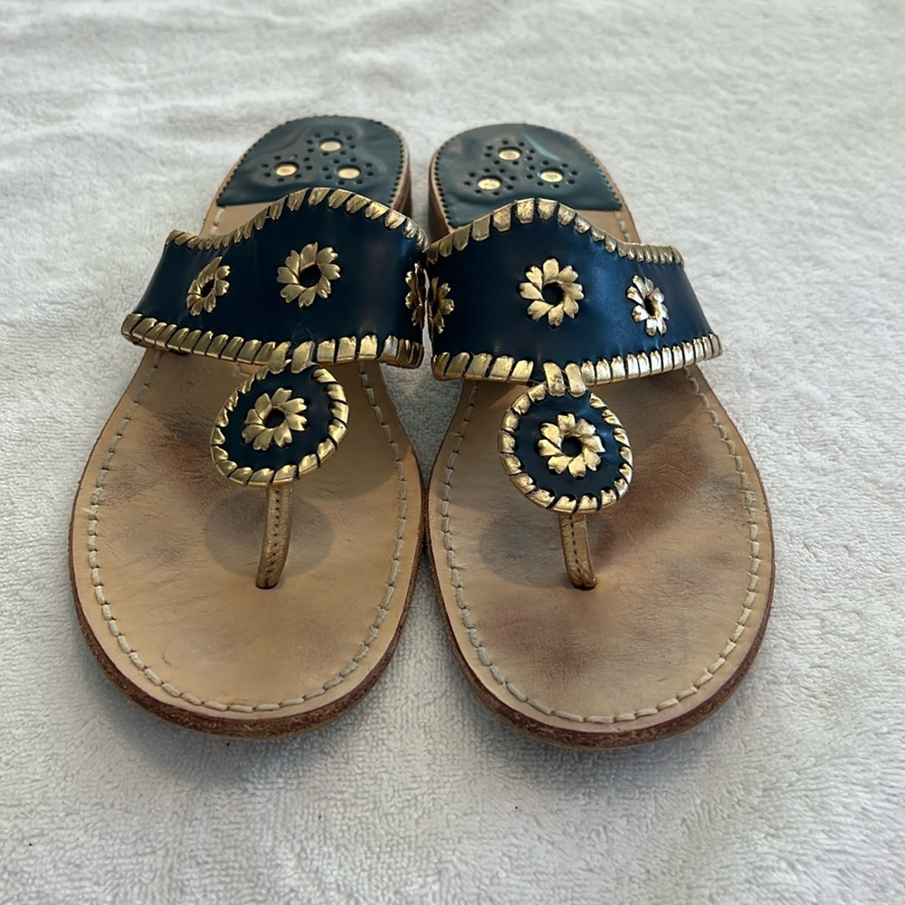 Jack Rogers 1960 Navy with Gold trim toe sandals